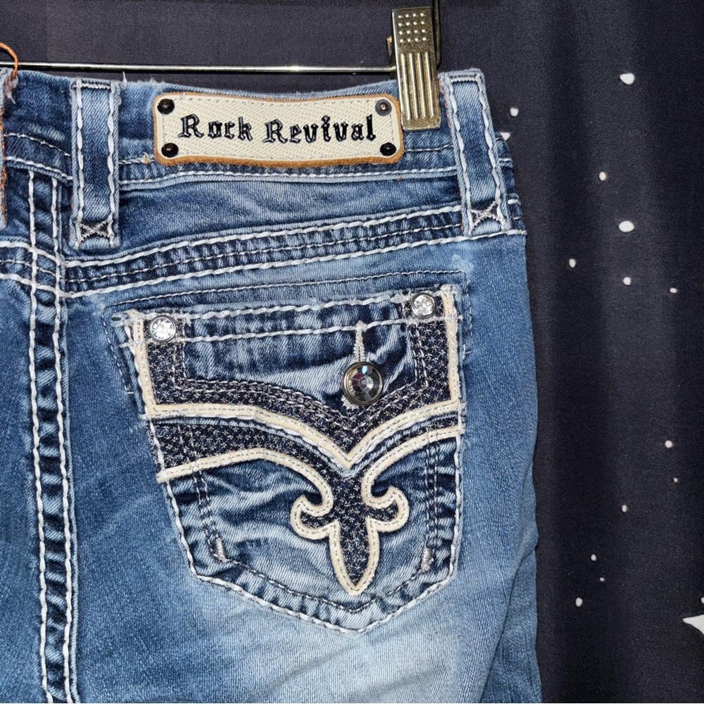 Rock Revival Blue Boot Cut Jeans with Decorative Stitching - Picture 10 of 16